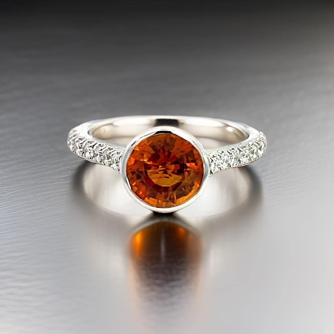 Zafiro naranja natural Anillo de diamantes 6,5 Oro de 14k W 1,88 TCW Certificado en venta 1
