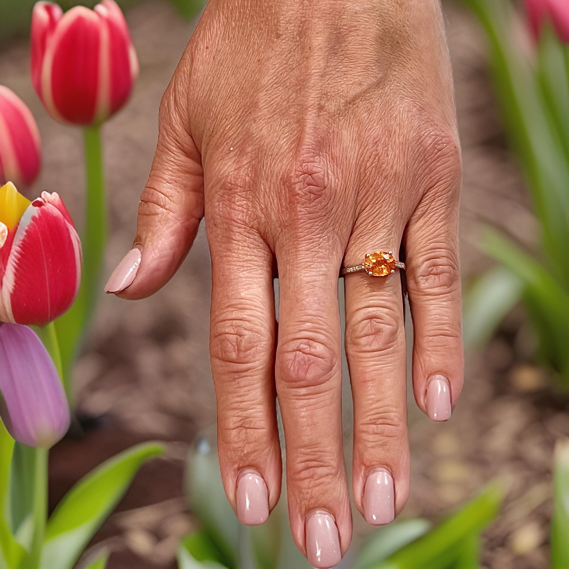 Zafiro Naranja Natural Anillo de Diamantes 6,75 Oro de 14k W 2,6 TCW Certificado en venta 7