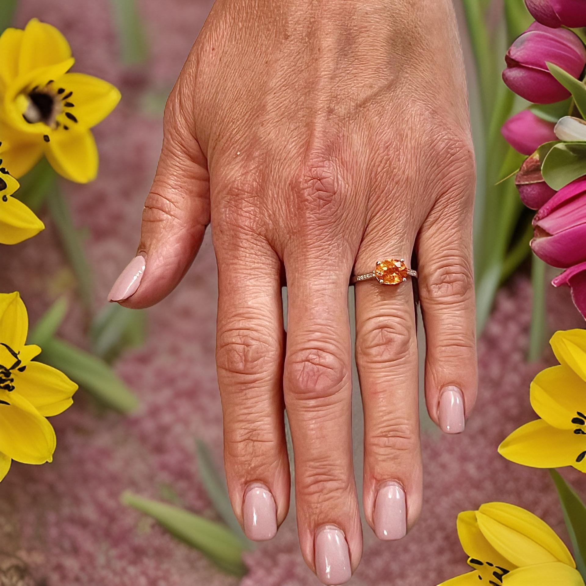 Zafiro Naranja Natural Anillo de Diamantes 6,75 Oro de 14k W 2,6 TCW Certificado en venta 9