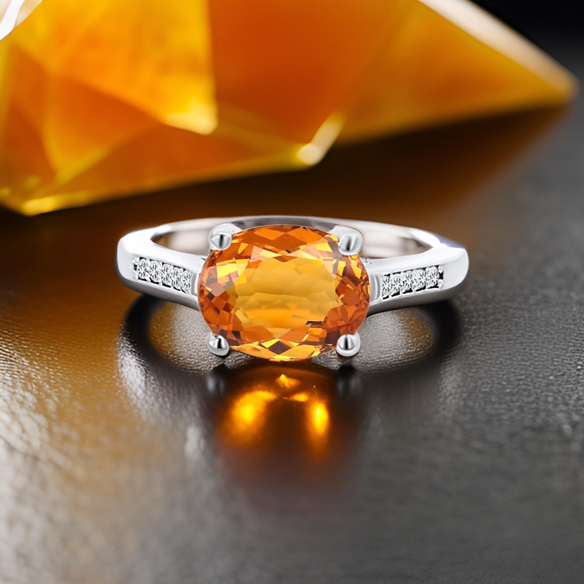 Zafiro Naranja Natural Anillo de Diamantes 6,75 Oro de 14k W 2,6 TCW Certificado Corte oval en venta