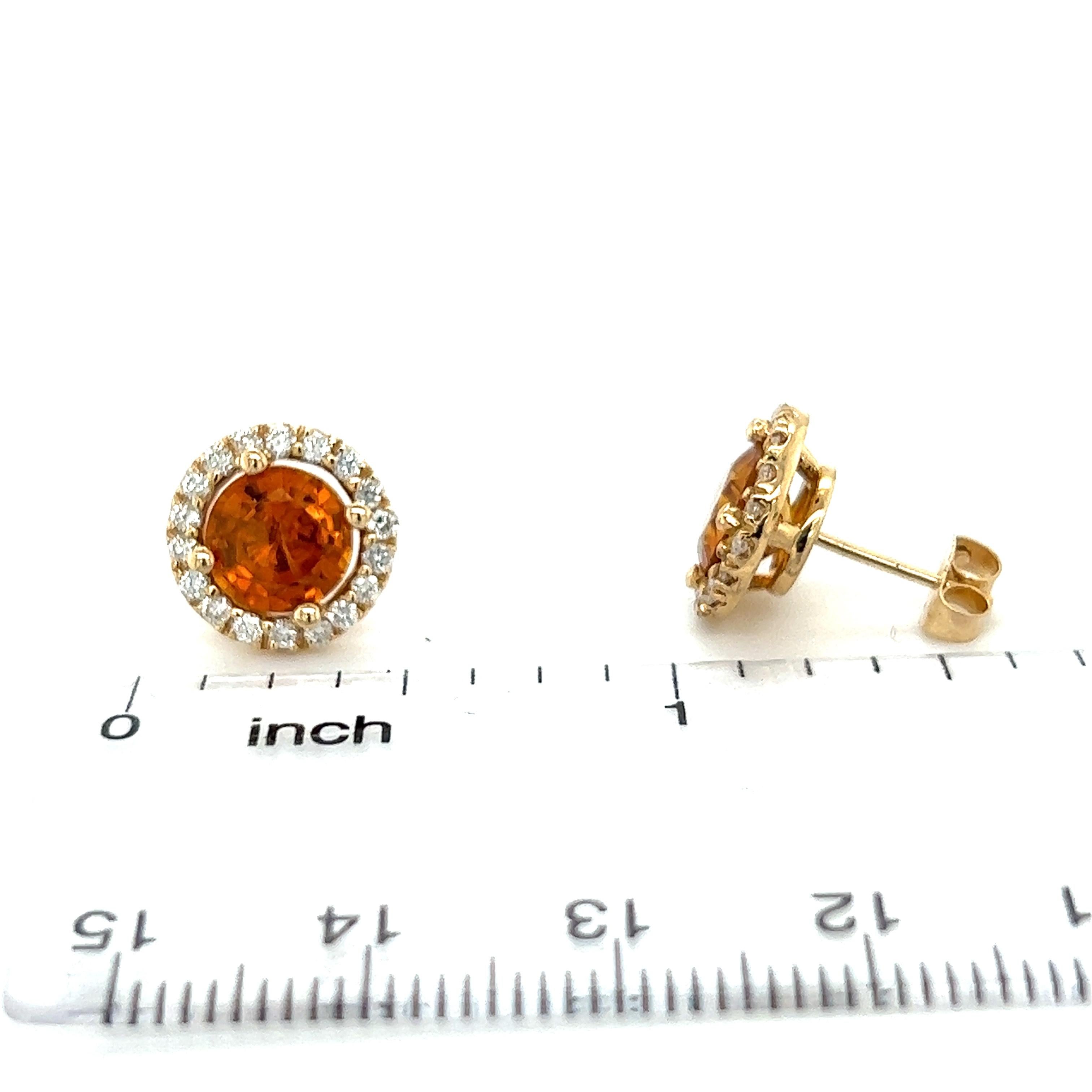 Natürlicher orangefarbener Saphir Diamant-Ohrstecker 14k WG 3,54 TCW zertifiziert (Rundschliff) im Angebot