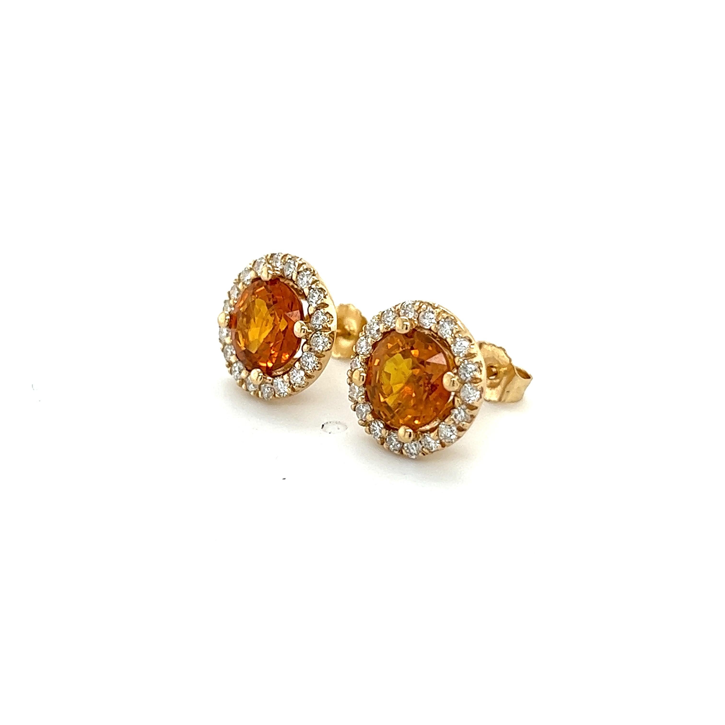 Natural Orange Sapphire Diamond Stud Earrings 14k WG 3.54 TCW Certified In New Condition For Sale In Brooklyn, NY