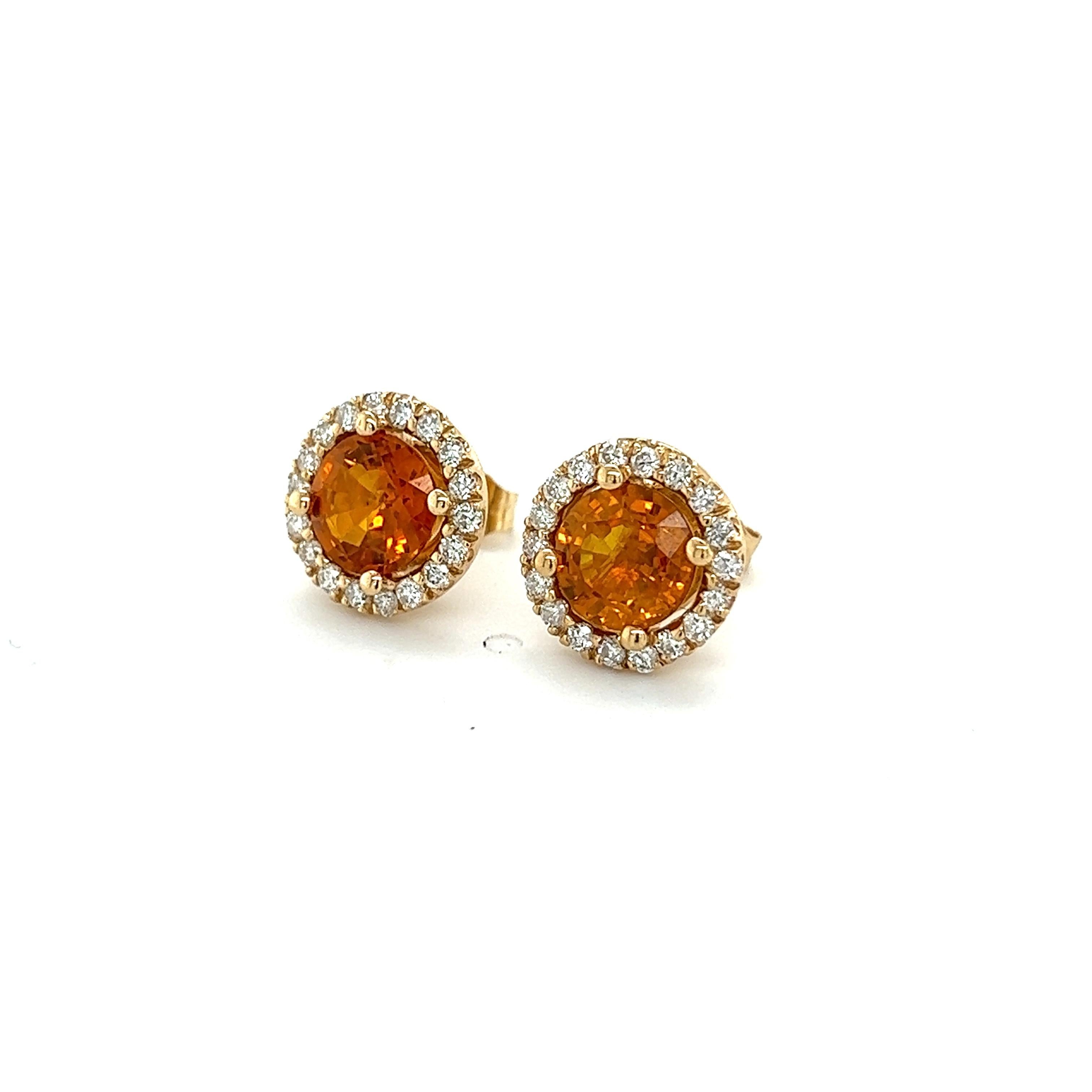 Natural Orange Sapphire Diamond Stud Earrings 14k WG 3.54 TCW Certified For Sale 2