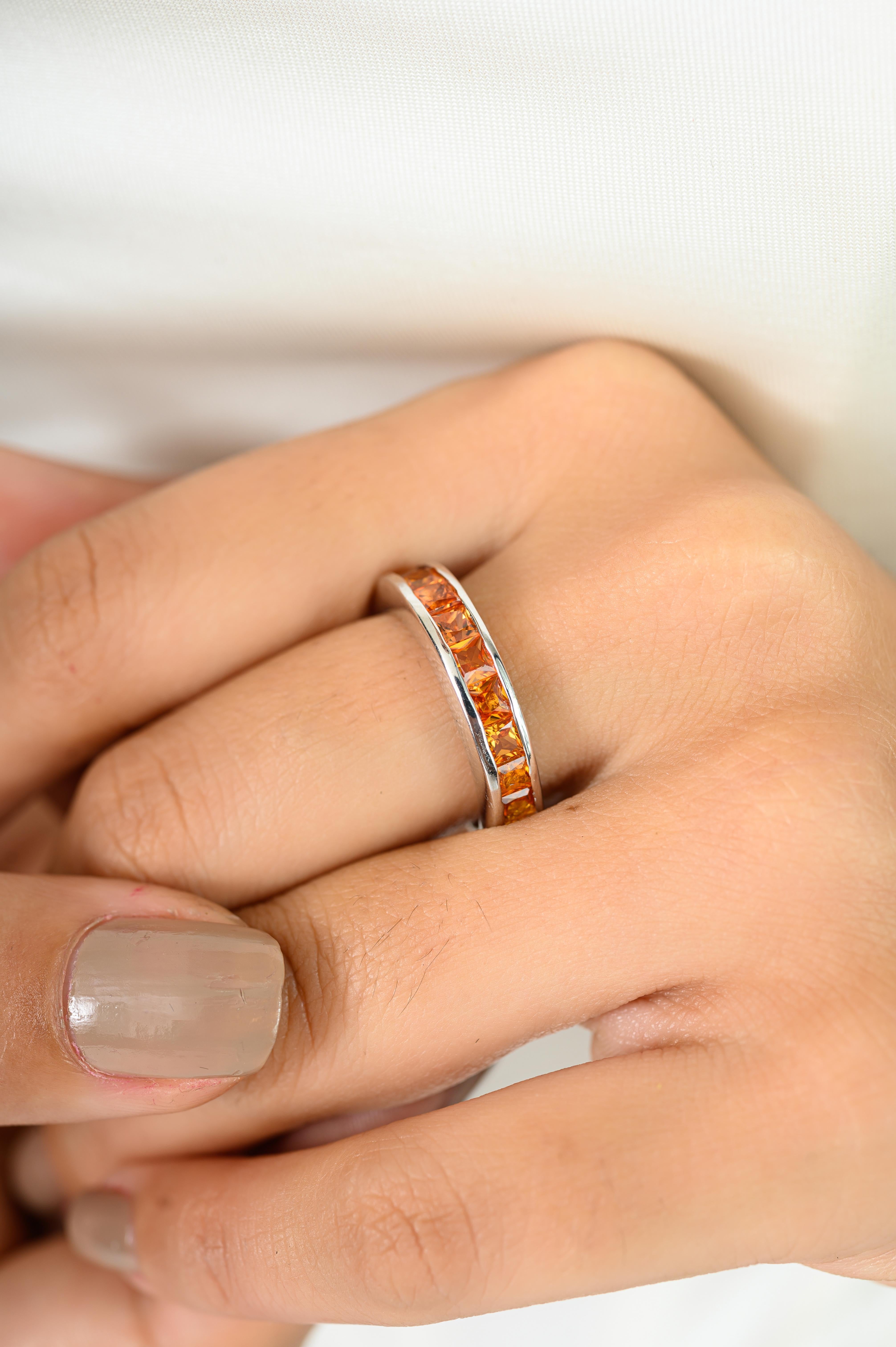 En venta: Natural Orange Sapphire Ring Half Eternity Band for Him in 925 Sterling Silver  2