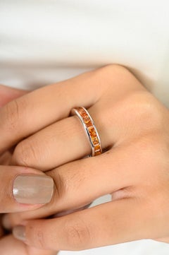 Natural Orange Sapphire Ring Half Eternity Band for Him in 925 Sterling Silver