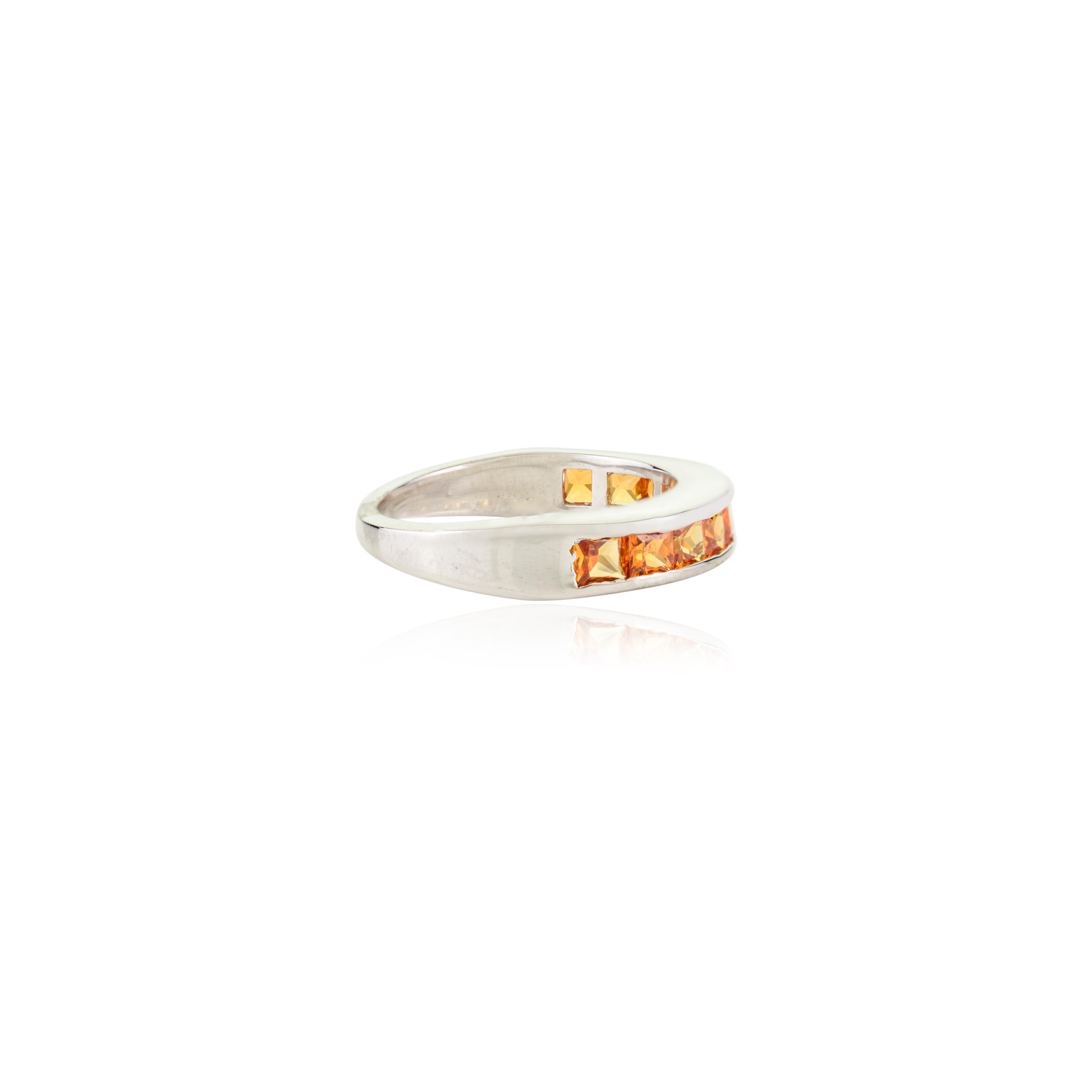 En venta: Natural Orange Sapphire Ring Half Eternity Band for Him in 925 Sterling Silver  5