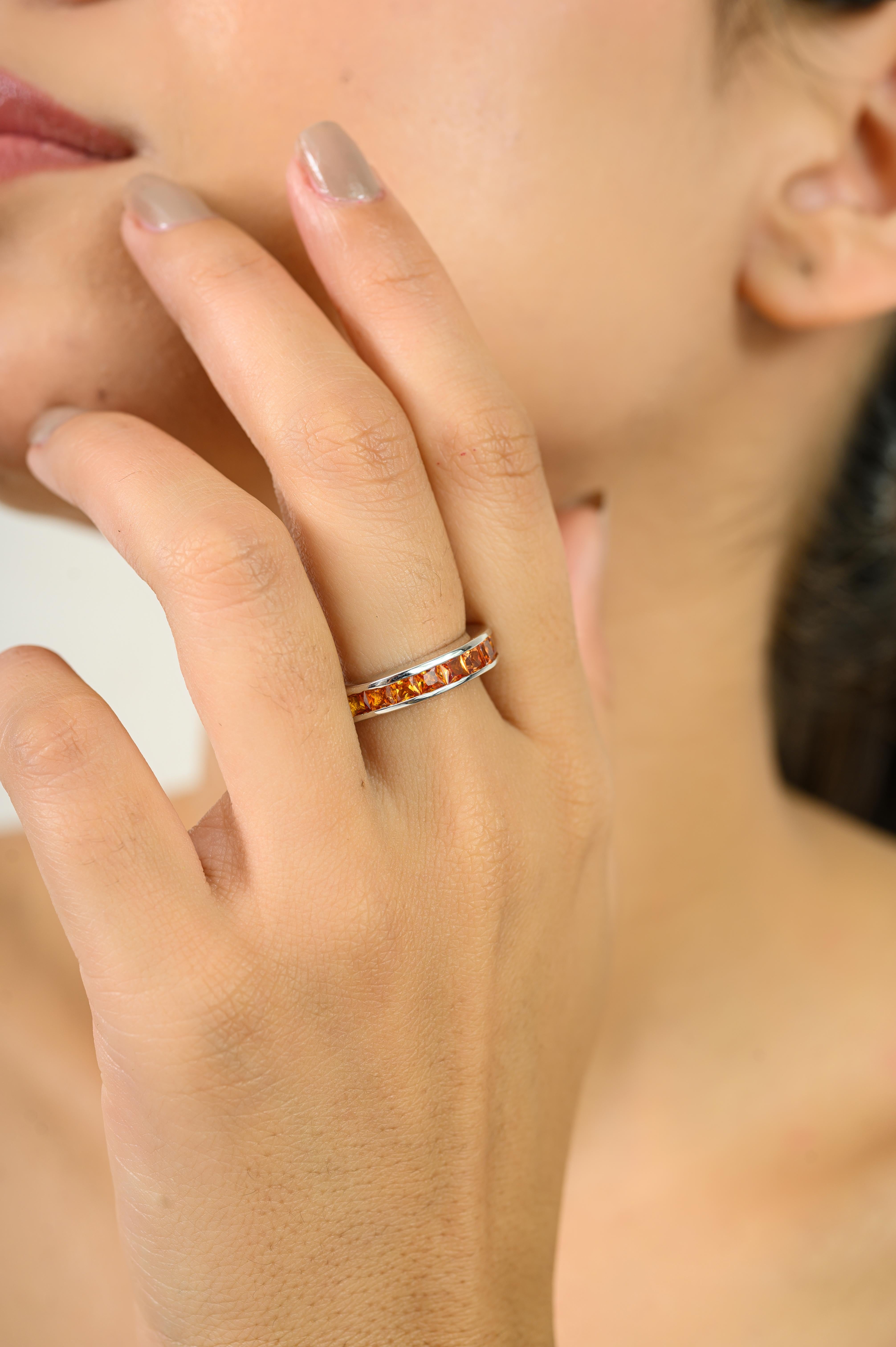 En venta: Natural Orange Sapphire Ring Half Eternity Band for Him in 925 Sterling Silver  6