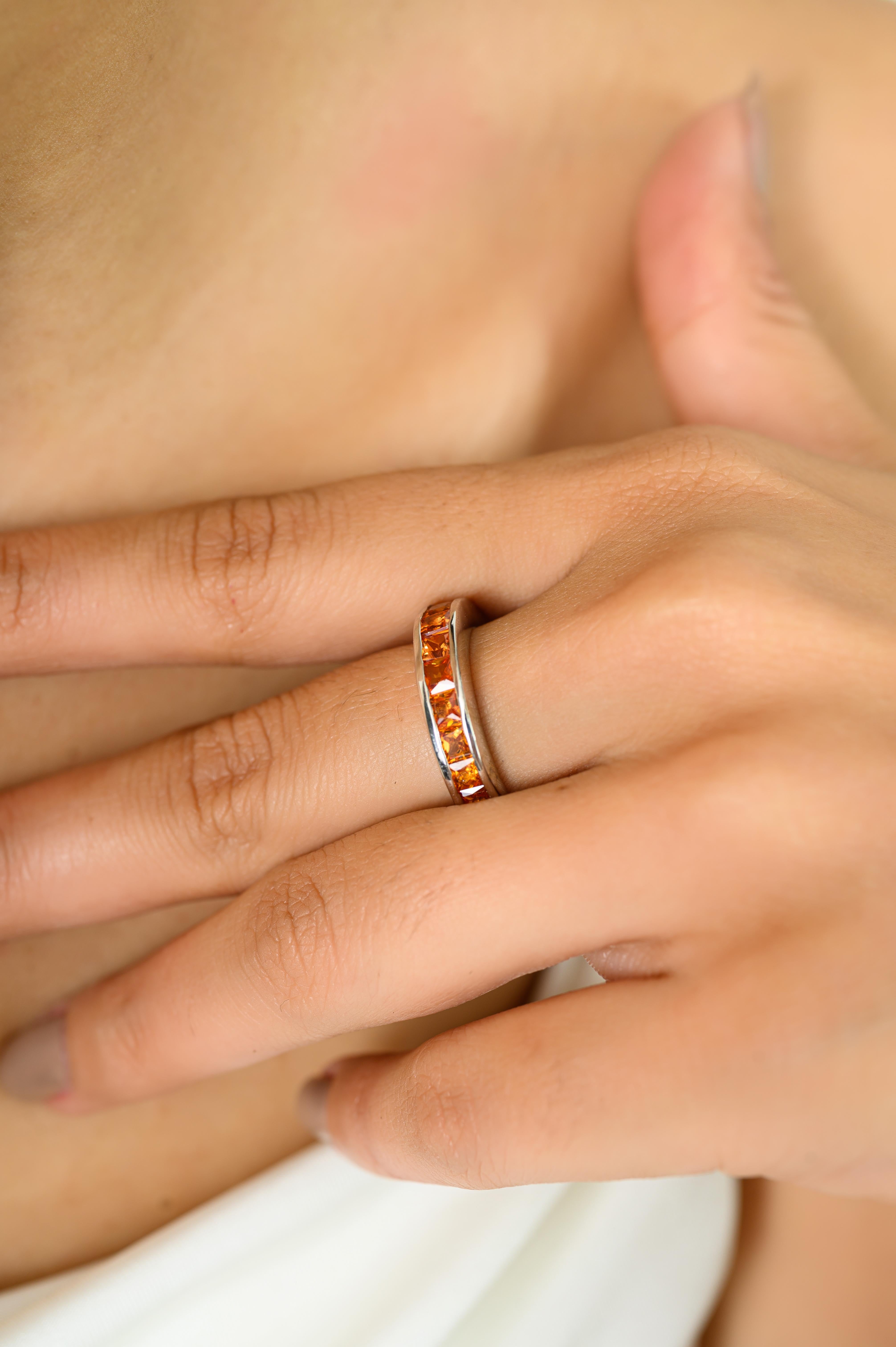 En venta: Natural Orange Sapphire Ring Half Eternity Band for Him in 925 Sterling Silver  8
