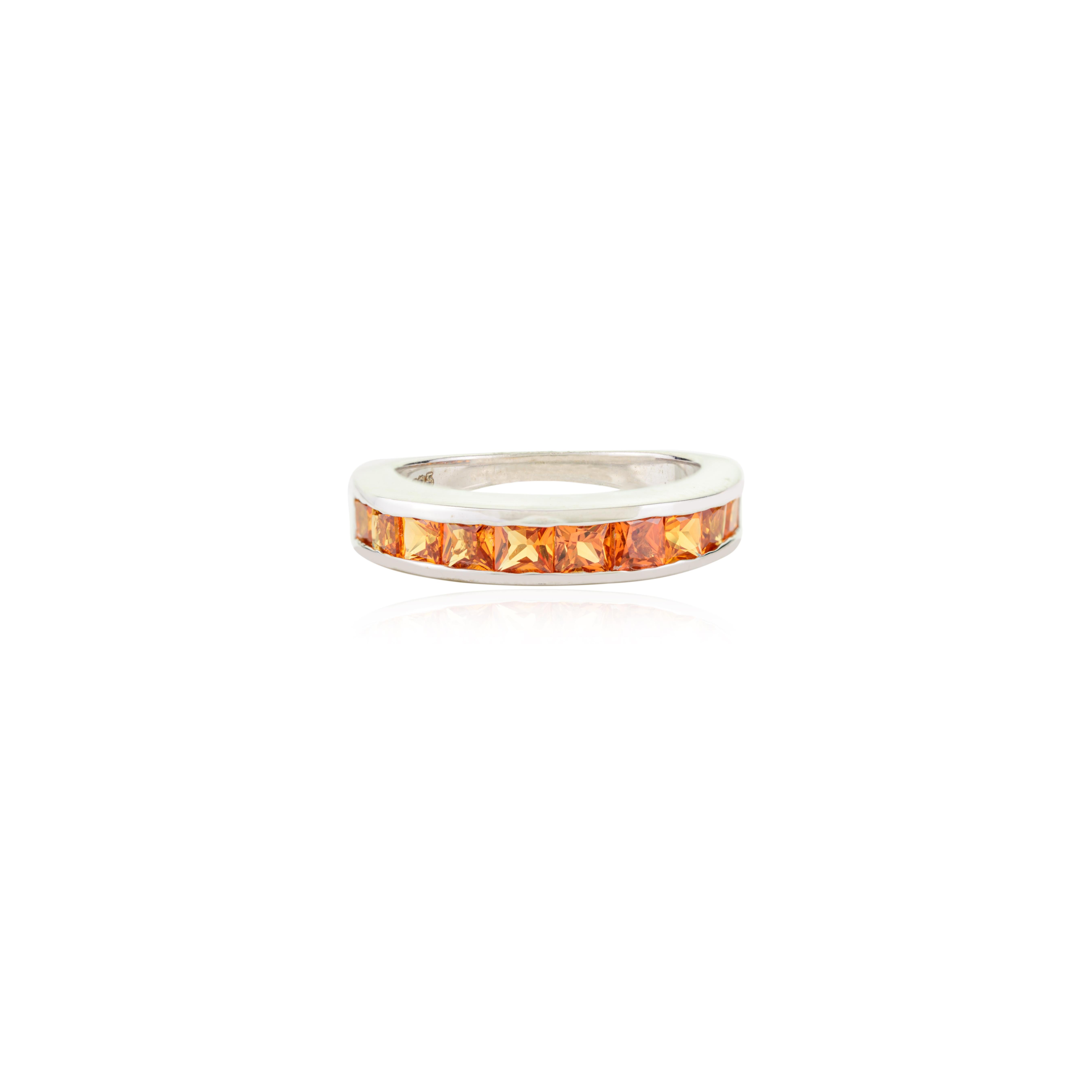 En venta: Natural Orange Sapphire Ring Half Eternity Band for Him in 925 Sterling Silver  9
