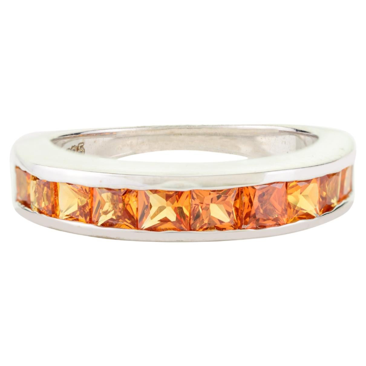 En venta: Natural Orange Sapphire Ring Half Eternity Band for Him in 925 Sterling Silver