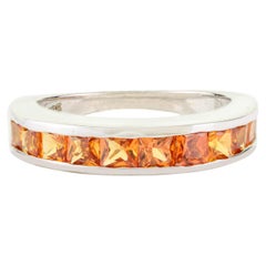 Natural Orange Sapphire Ring Half Eternity Band for Him in 925 Sterling Silver