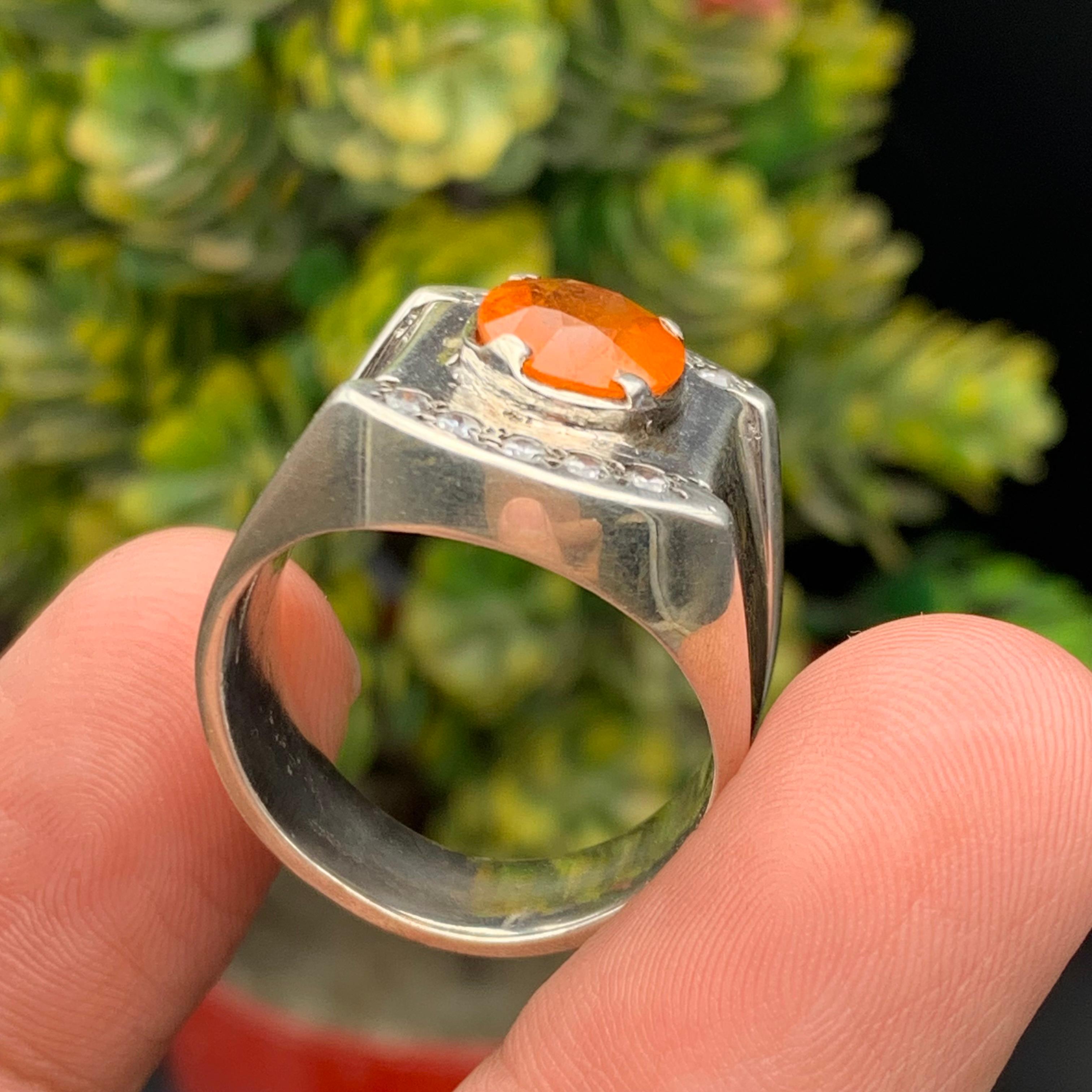 Anello da cocktail con granato arancione naturale, realizzato a mano in argento 925. in vendita 4