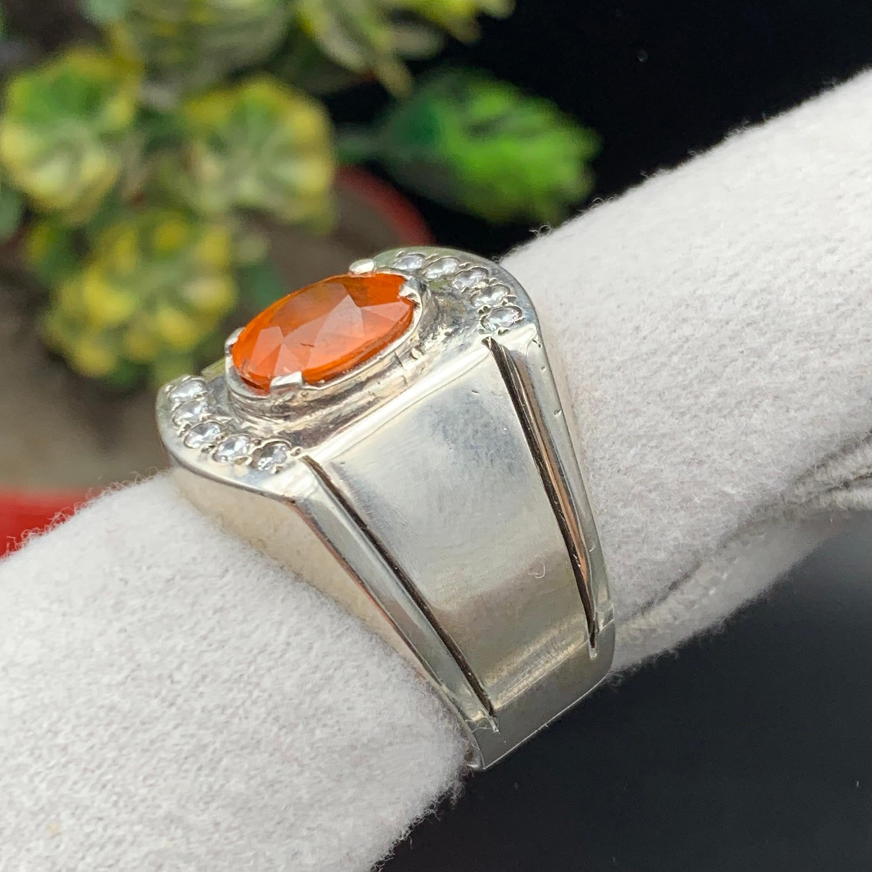 Anello da cocktail con granato arancione naturale, realizzato a mano in argento 925. in vendita 5