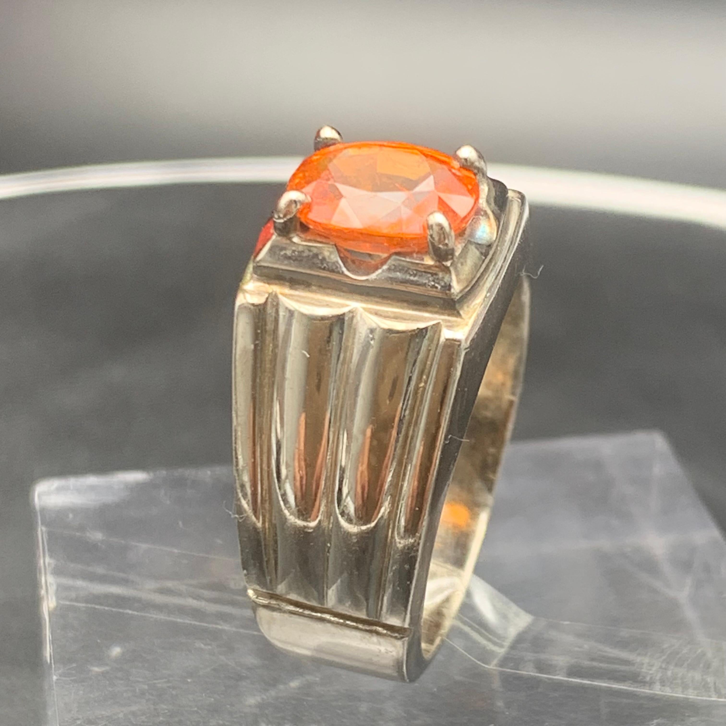 Anello da cocktail con granato arancione naturale, realizzato a mano in argento 925. in vendita 6