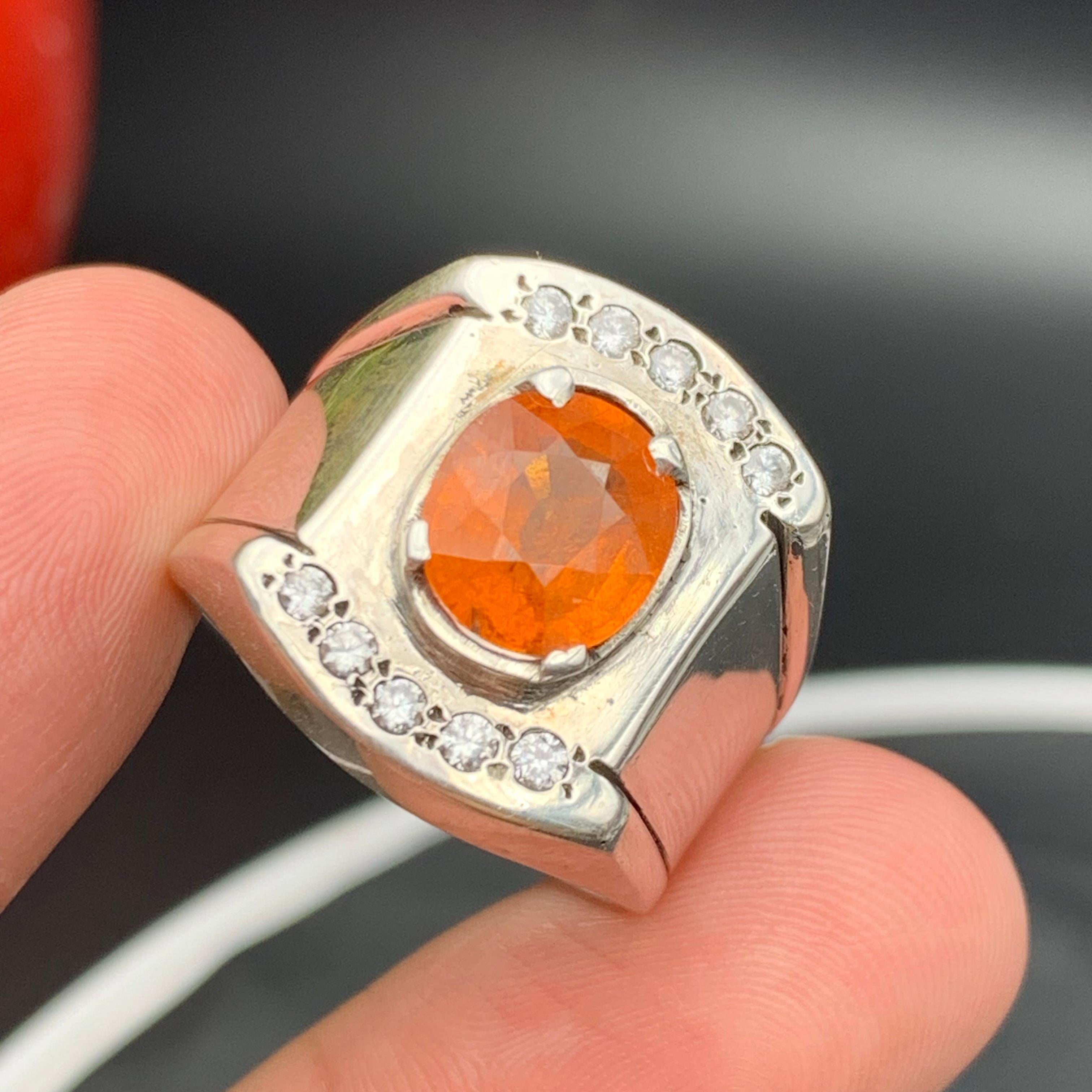 Anello da cocktail con granato arancione naturale, realizzato a mano in argento 925. in vendita 6