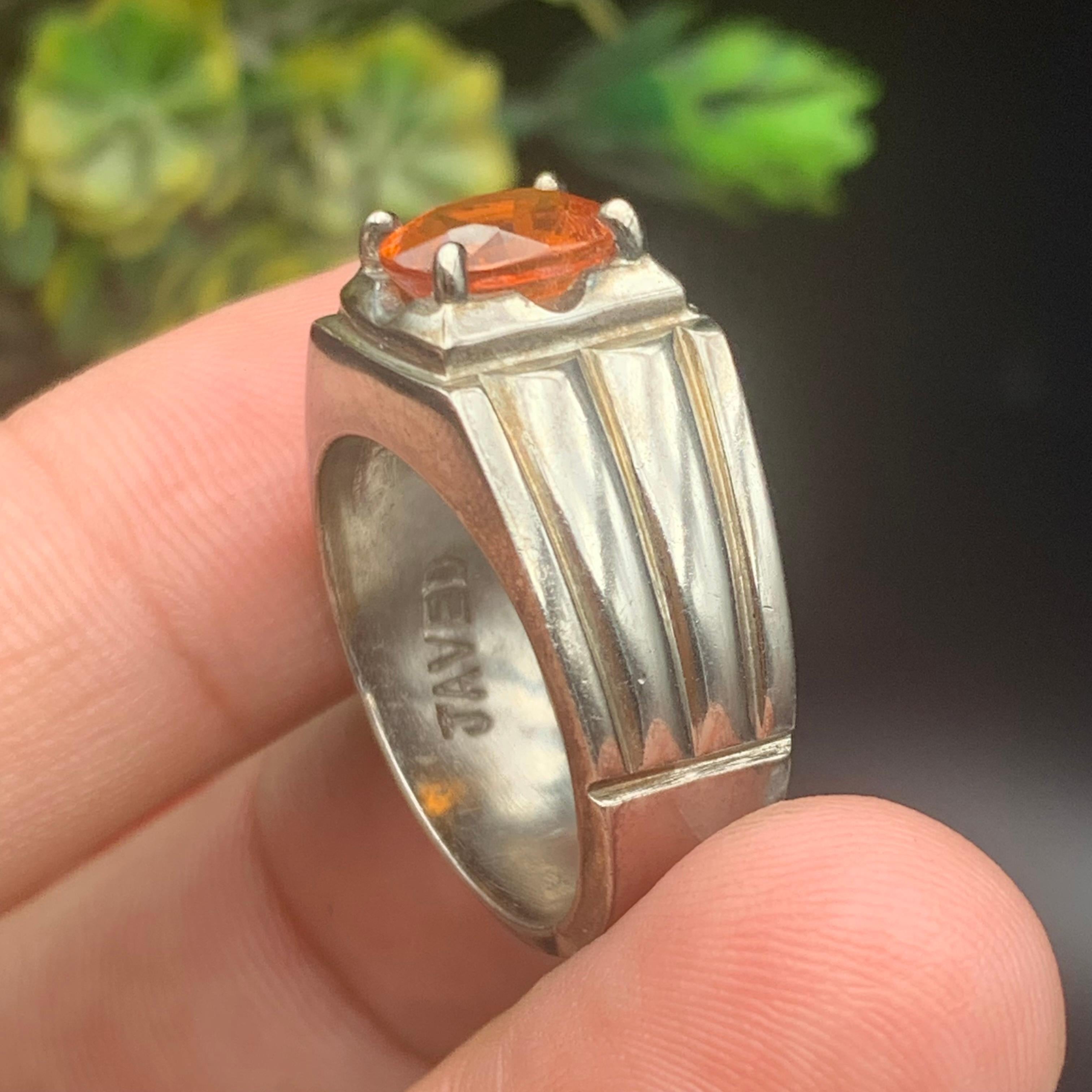 Anello da cocktail con granato arancione naturale, realizzato a mano in argento 925. in vendita 7