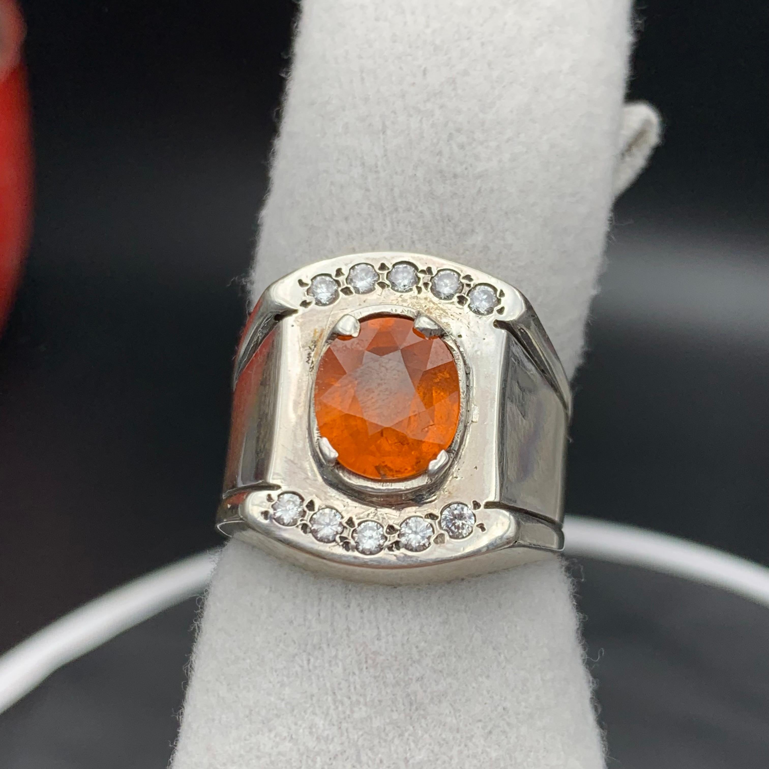 Anello da cocktail con granato arancione naturale, realizzato a mano in argento 925. in vendita 7