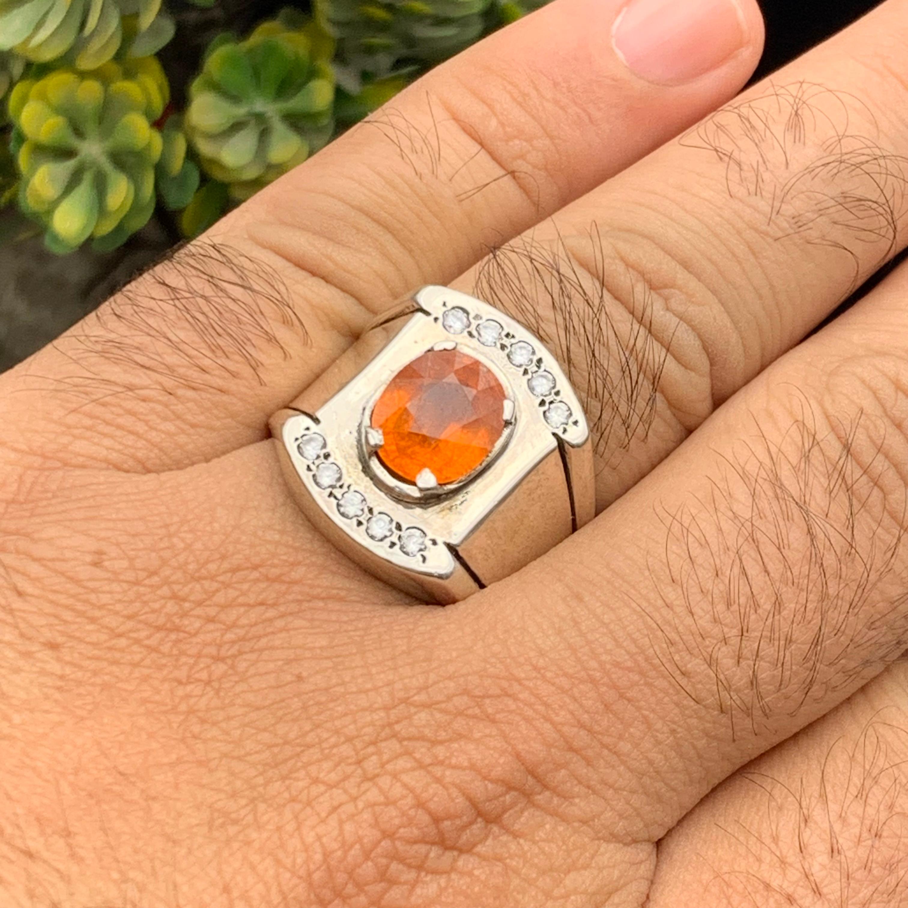 Anello da cocktail con granato arancione naturale, realizzato a mano in argento 925. in vendita 8