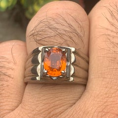 Natural Orange Spessartite Garnet Cocktail Ring Handmade in 925 Sterling Silver