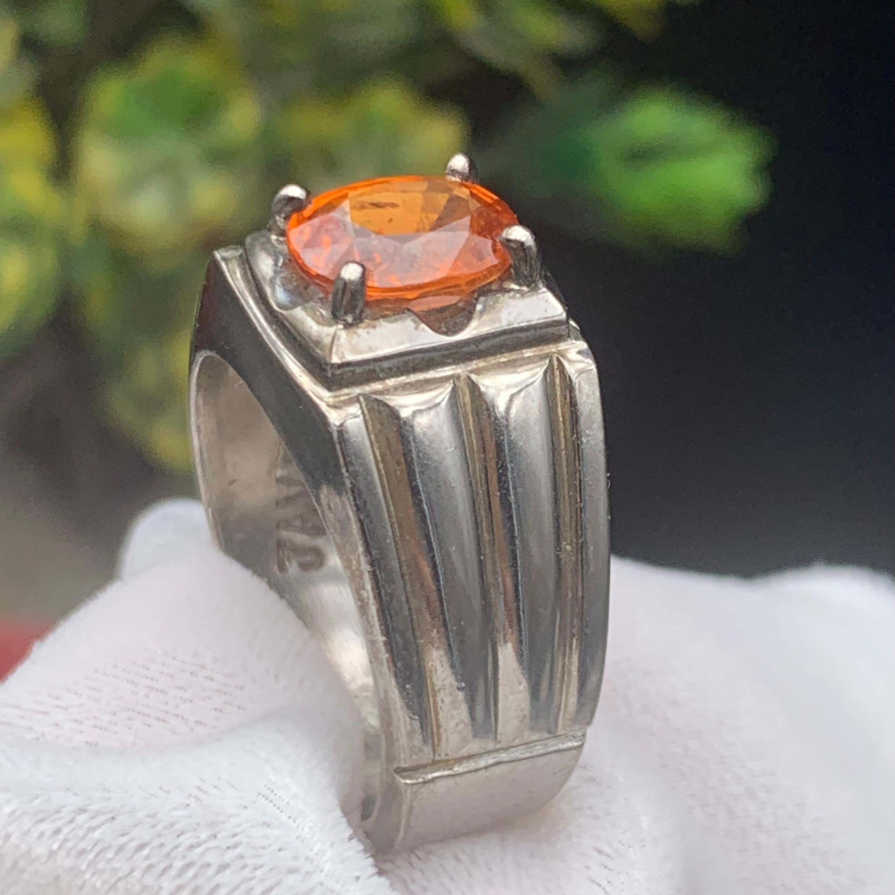 da uomo o donna Anello da cocktail con granato arancione naturale, realizzato a mano in argento 925. in vendita