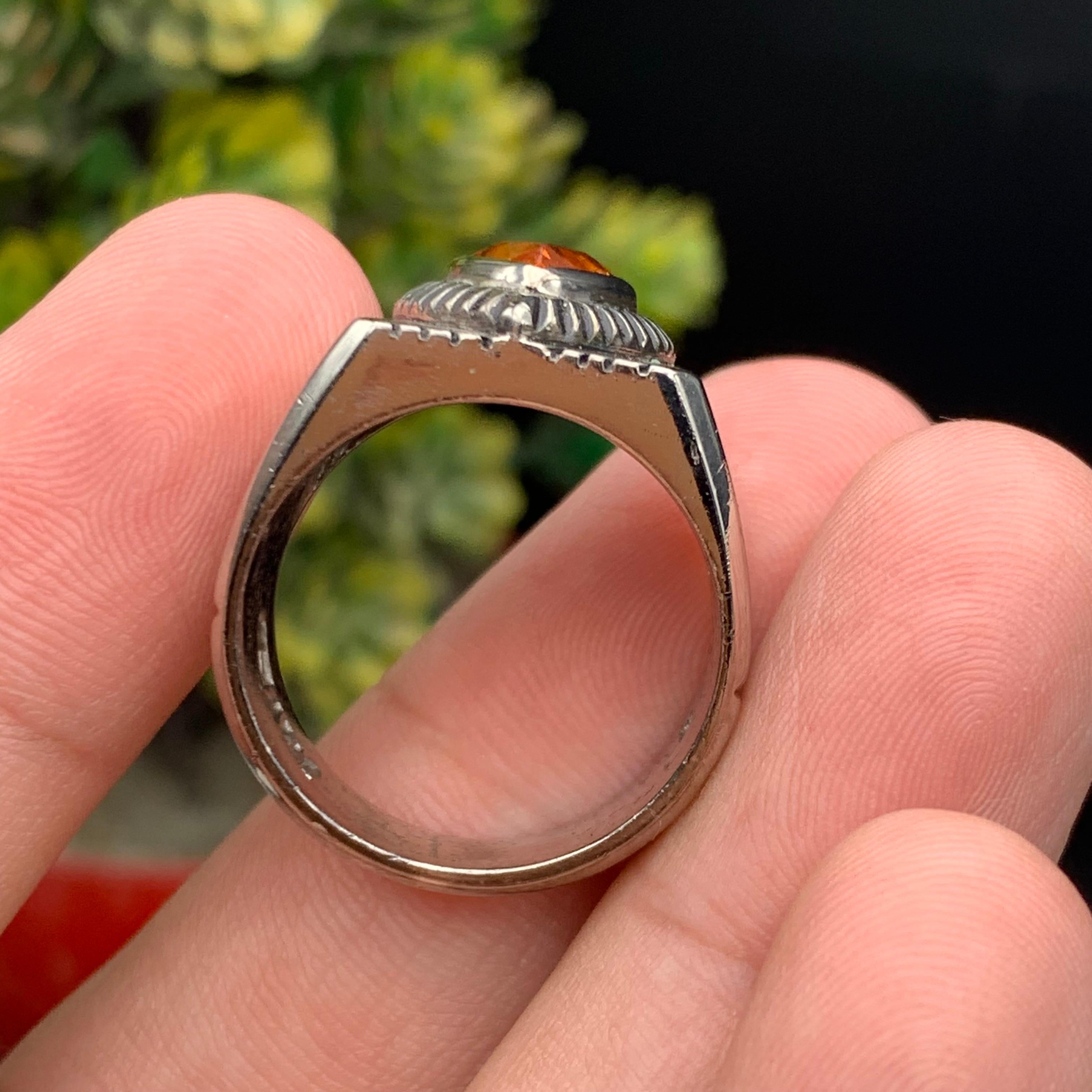 da uomo o donna Anello da cocktail con granato arancione naturale, realizzato a mano in argento 925. in vendita