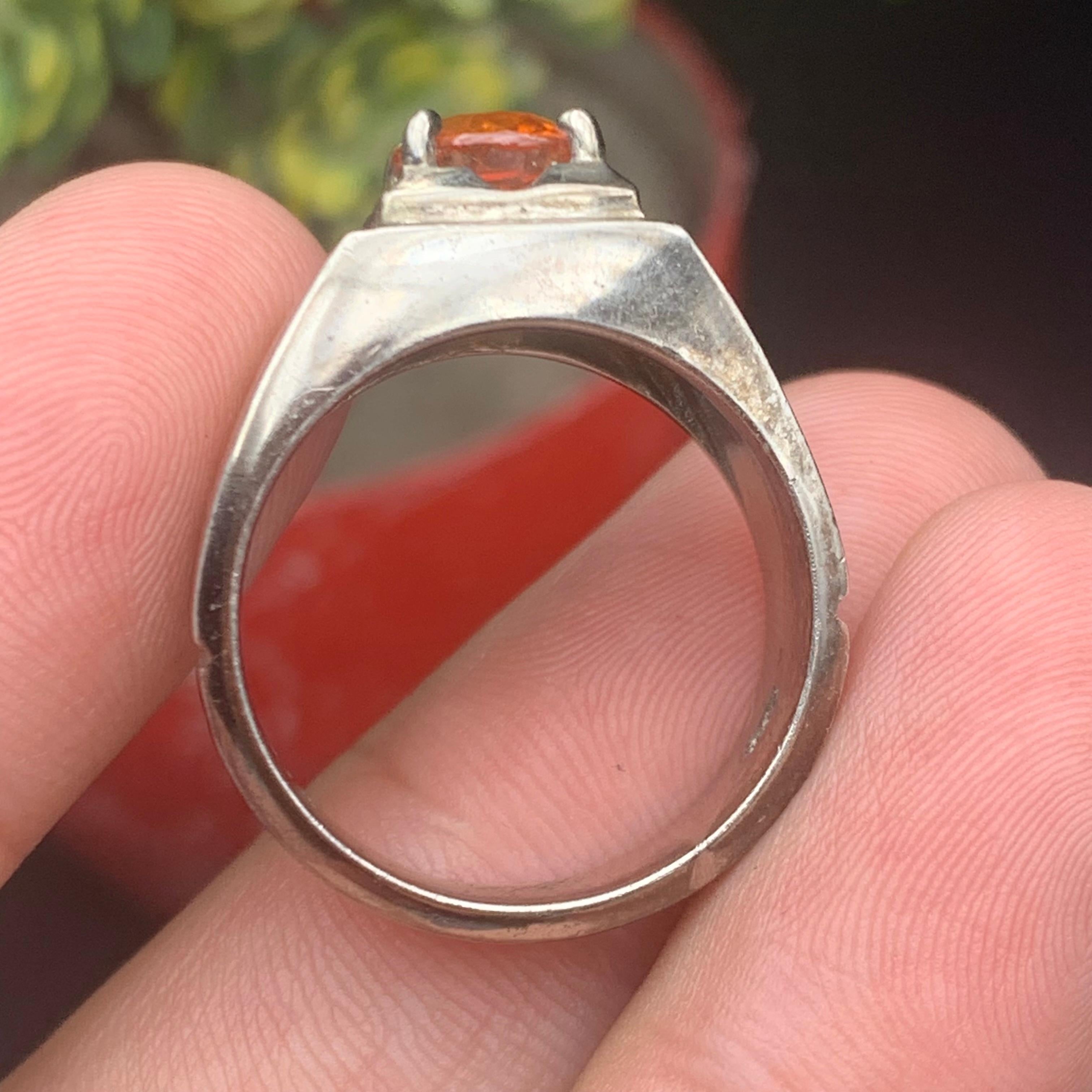 Anello da cocktail con granato arancione naturale, realizzato a mano in argento 925. in vendita 1