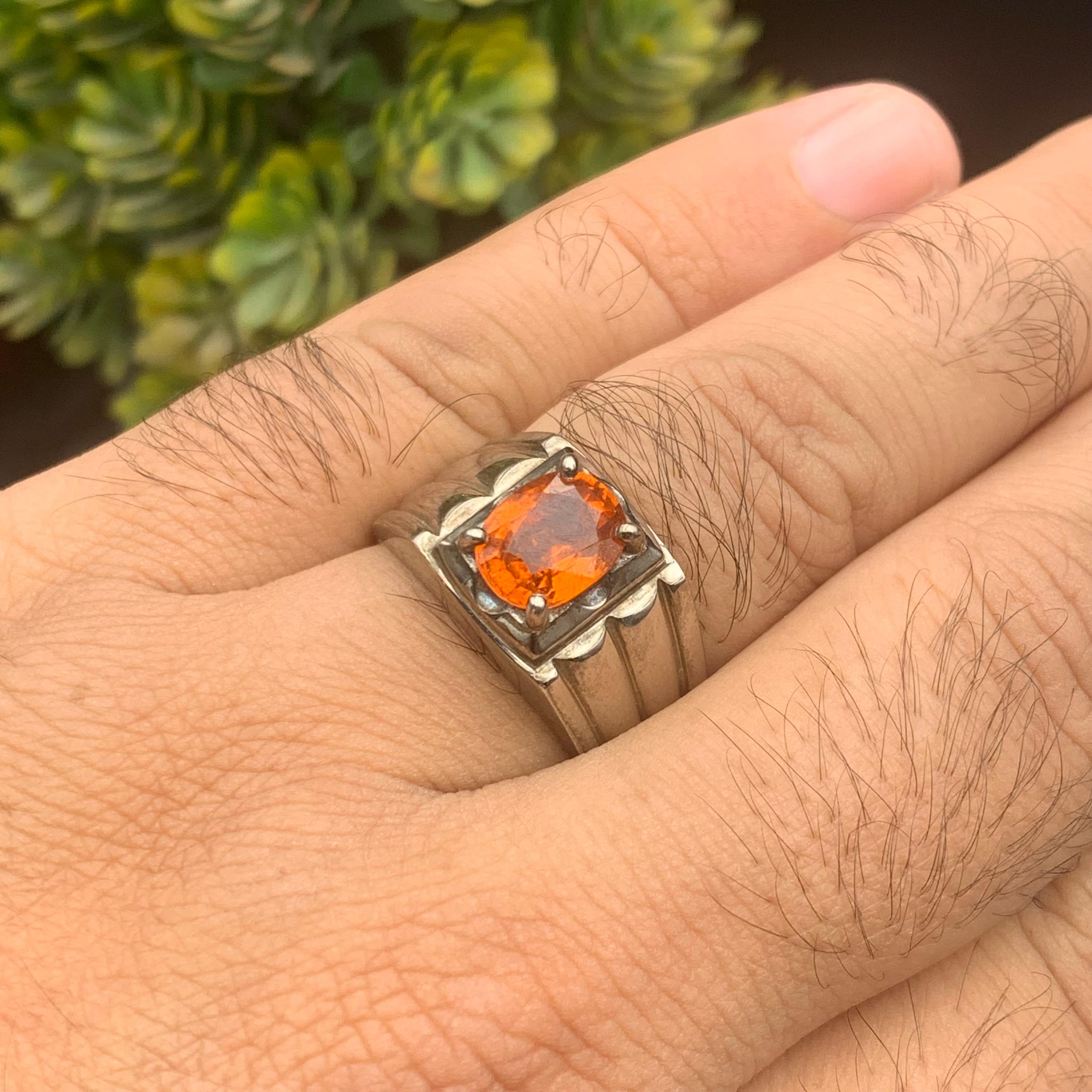 Anello da cocktail con granato arancione naturale, realizzato a mano in argento 925. in vendita 2