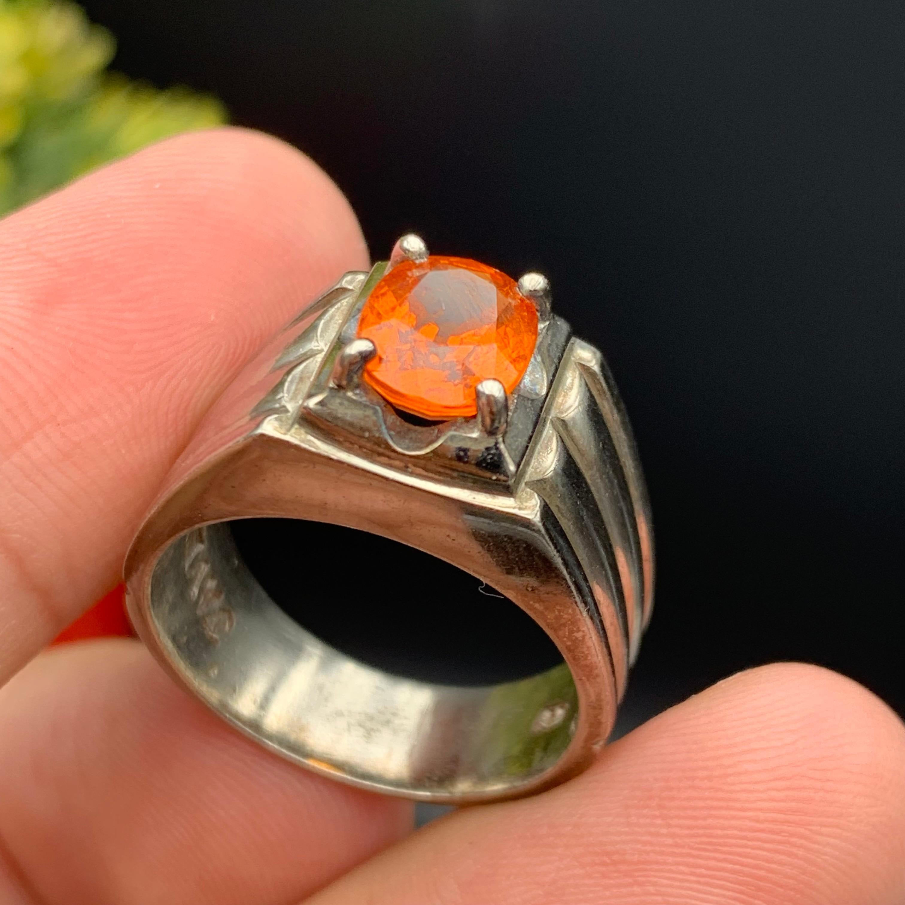 Anello da cocktail con granato arancione naturale, realizzato a mano in argento 925. in vendita 3