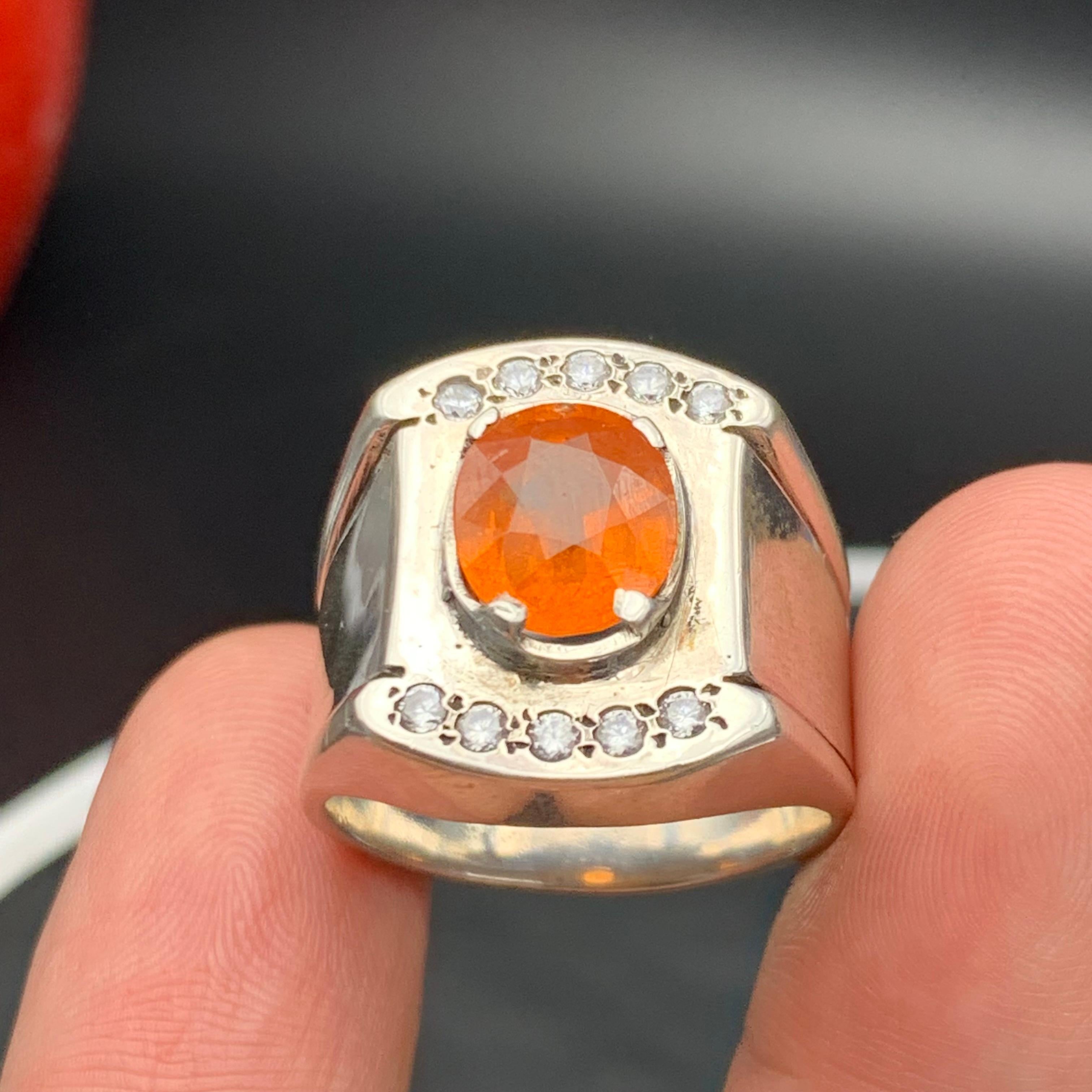 Anello da cocktail con granato arancione naturale, realizzato a mano in argento 925. in vendita 3