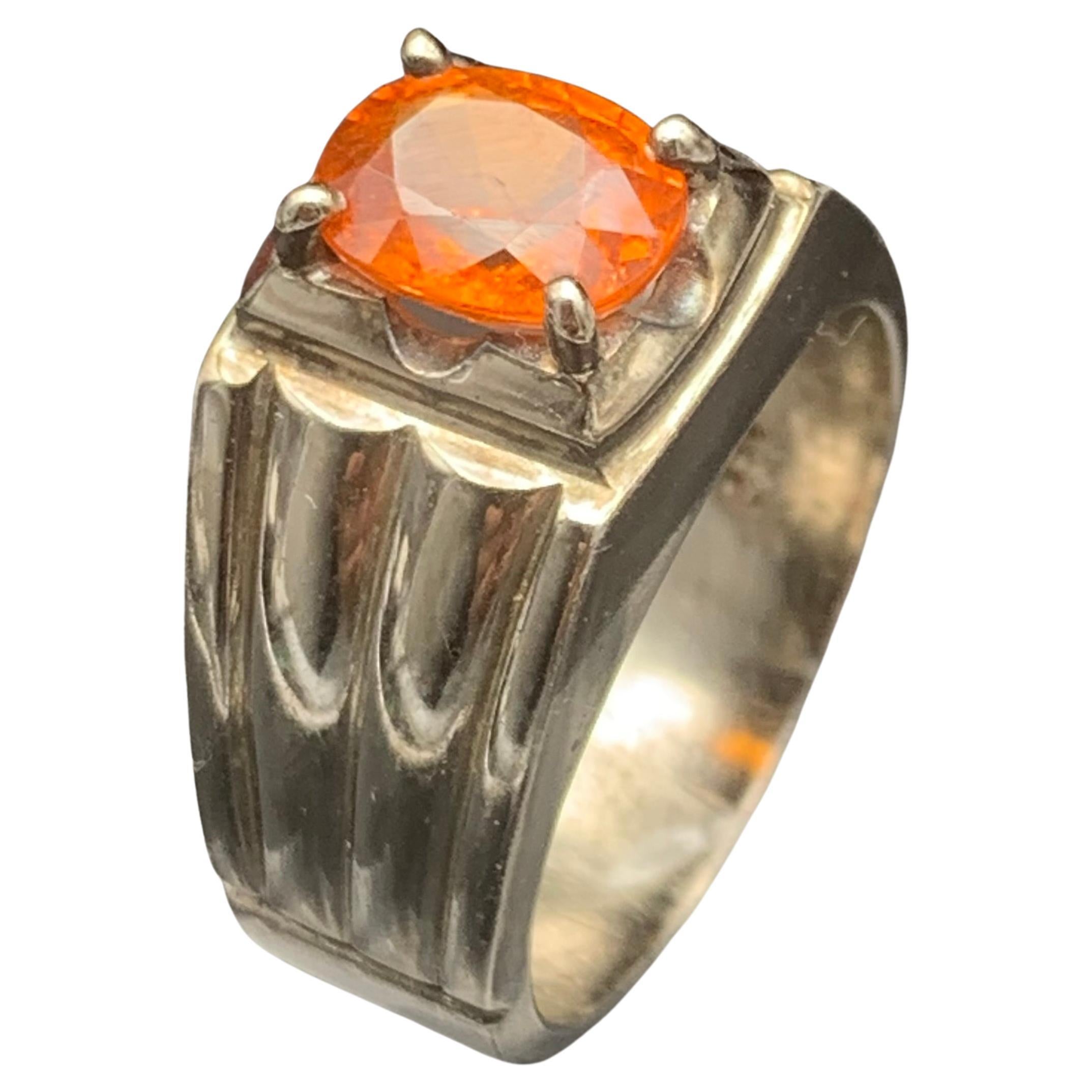 Anello da cocktail con granato arancione naturale, realizzato a mano in argento 925.