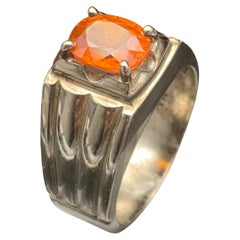 Natural Orange Spessartite Garnet Cocktail Ring Handmade in 925 Sterling Silver
