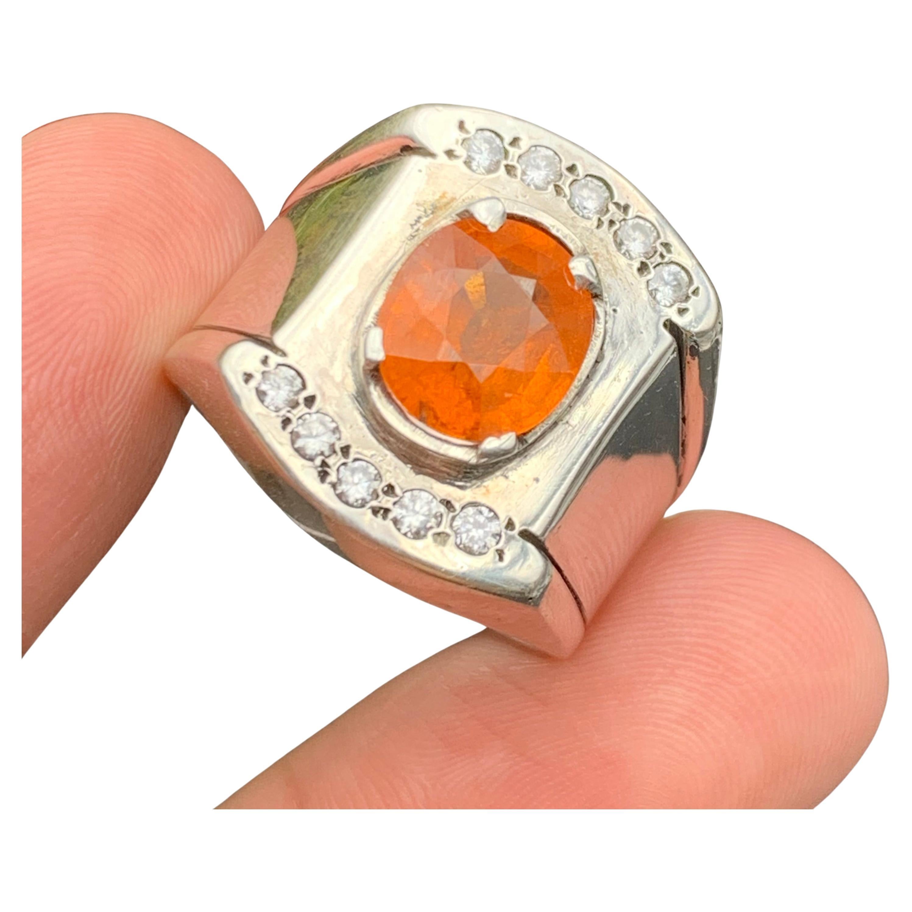 Anello da cocktail con granato arancione naturale, realizzato a mano in argento 925.