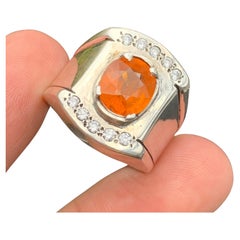 Anello da cocktail con granato arancione naturale, realizzato a mano in argento 925.