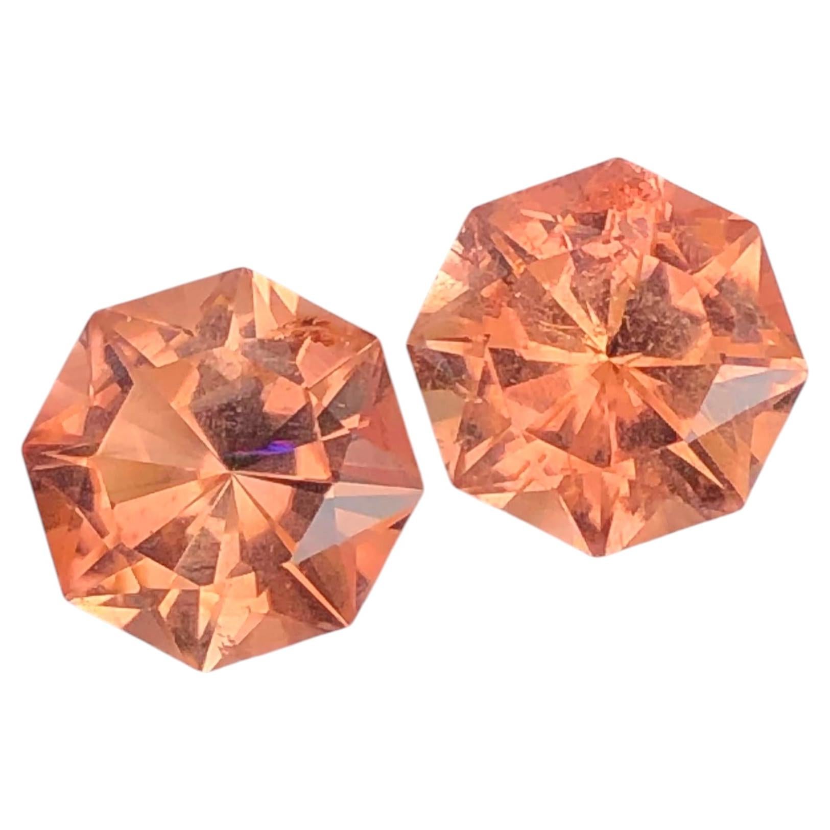 Natural Orange Tourmaline 2.55 Ct Octagon Cut Loose Gemstone Pair for Earrings