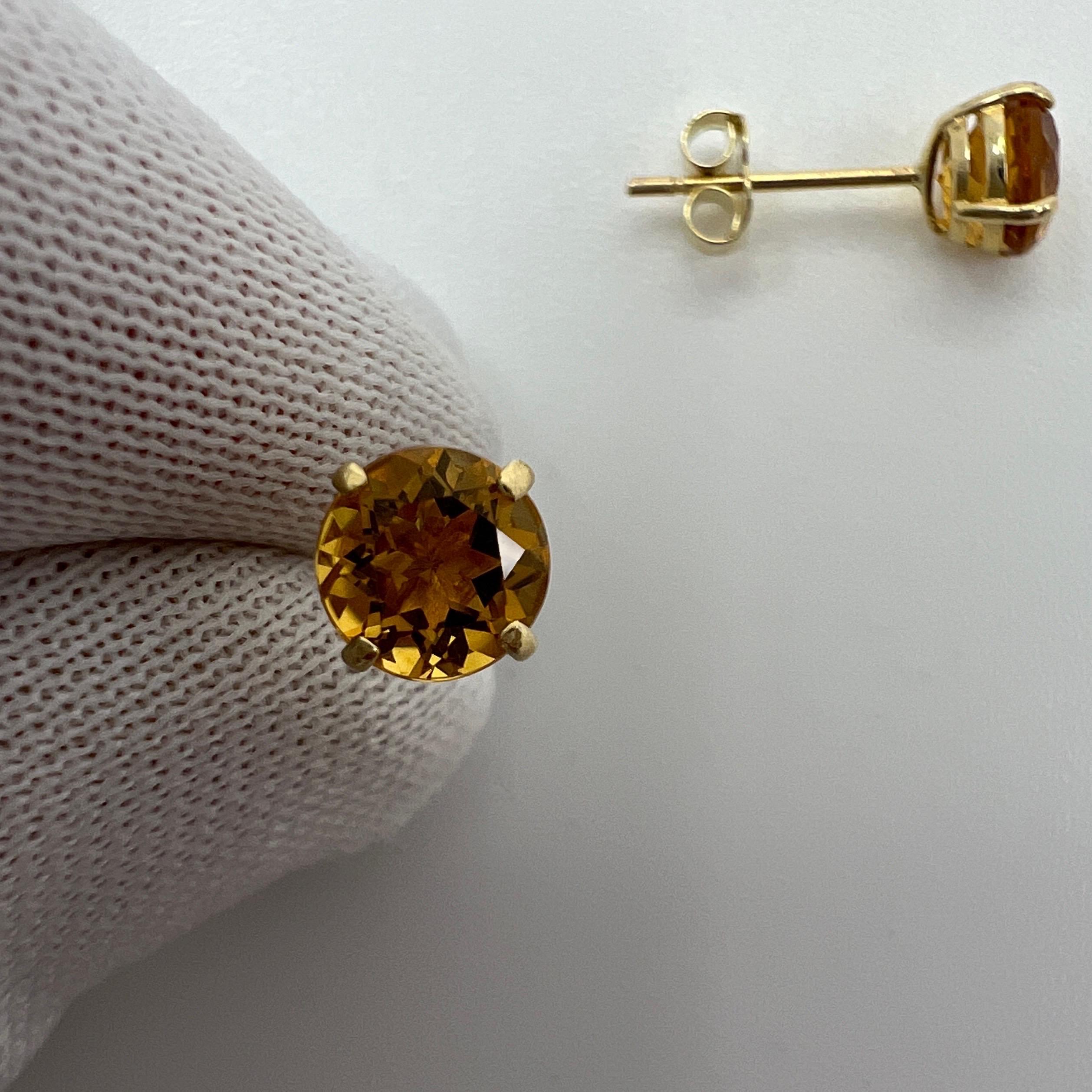Natural Orange Yellow Champagne Topaz Round Cut 9k Yellow Gold Earring Studs For Sale 1