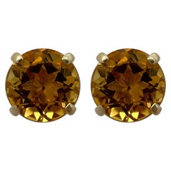 Topazio naturale arancione giallo champagne taglio rotondo Orecchini con perno in oro giallo 9k