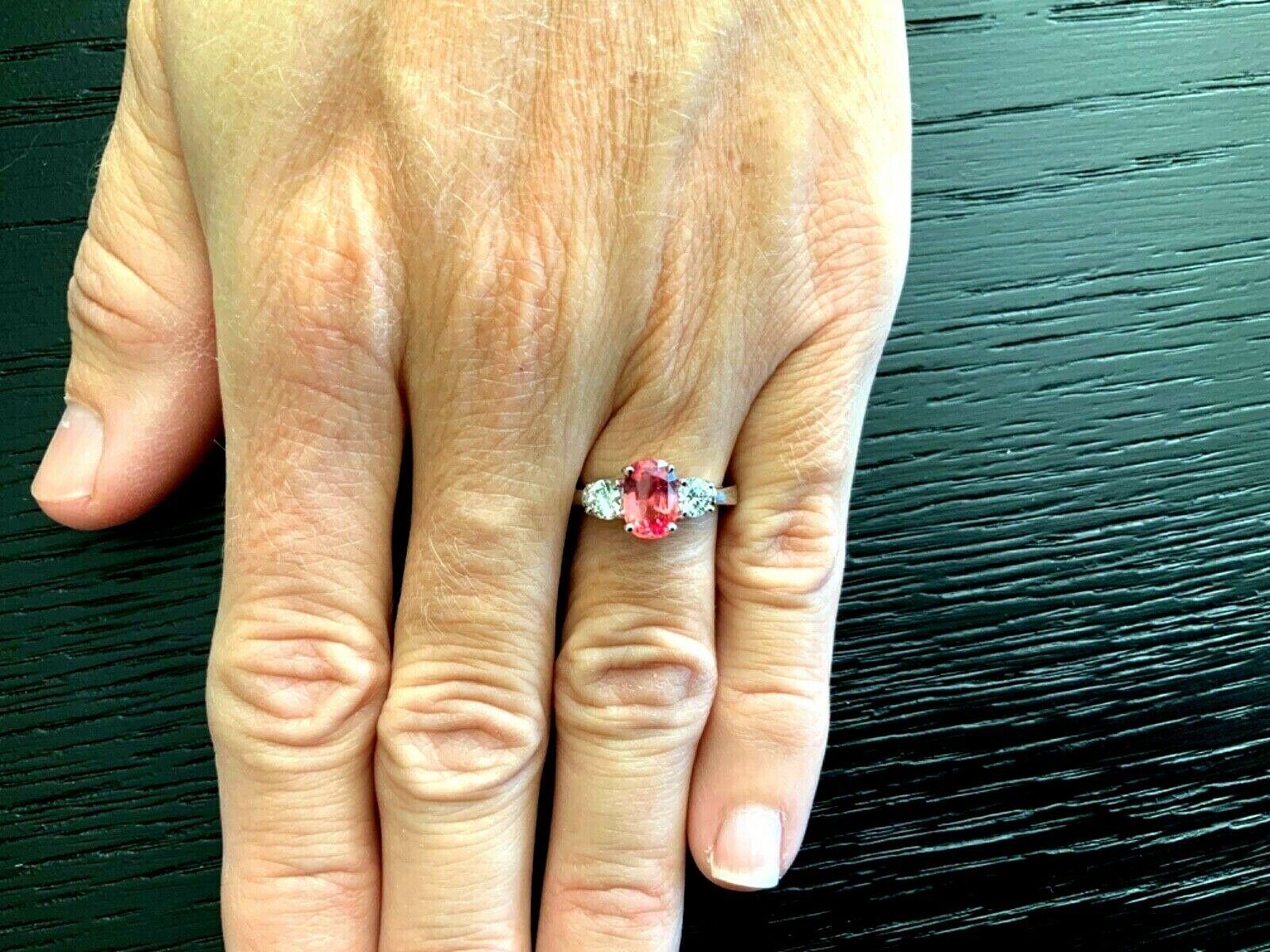 Natural Orangy Pink 2.08 Carat Madagascar Padparadscha Sapphire Diamond Ring 18k In New Condition In Middletown, DE