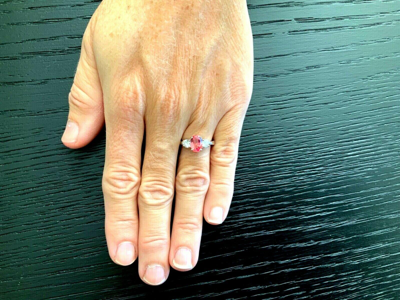 Women's Natural Orangy Pink 2.08 Carat Madagascar Padparadscha Sapphire Diamond Ring 18k