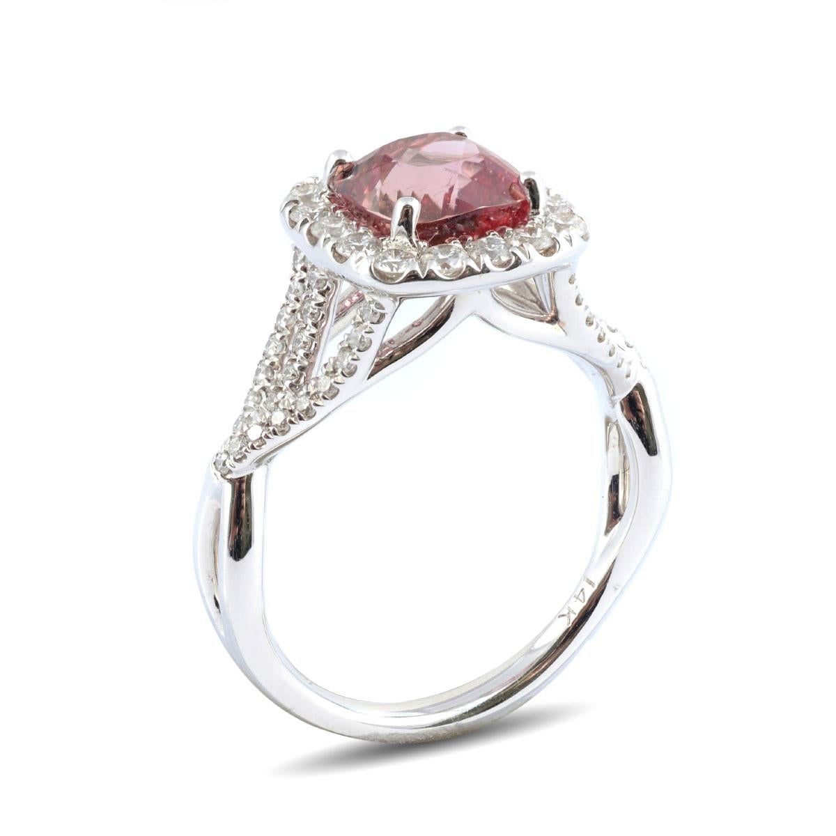 Mixed Cut Natural Orangy-Pink Imperial Topaz Gemstone 2.52 cts in 14KWG Ring with Diamonds For Sale