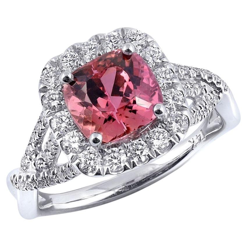 Natural Orangy-Pink Imperial Topaz Gemstone 2.52 cts in 14KWG Ring with Diamonds
