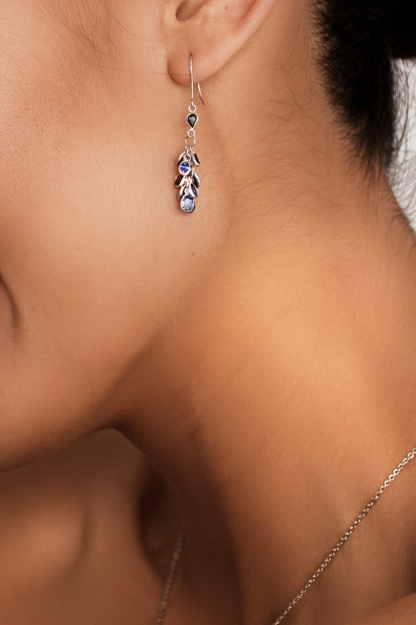 Oval Cut Natural Blue Sapphire Cluster Earrings For Sale