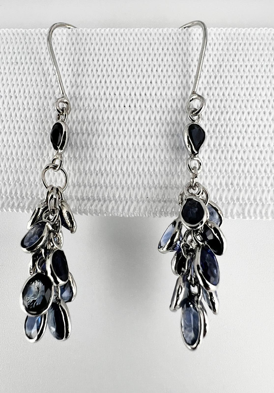 Natural Blue Sapphire Cluster Earrings For Sale 1