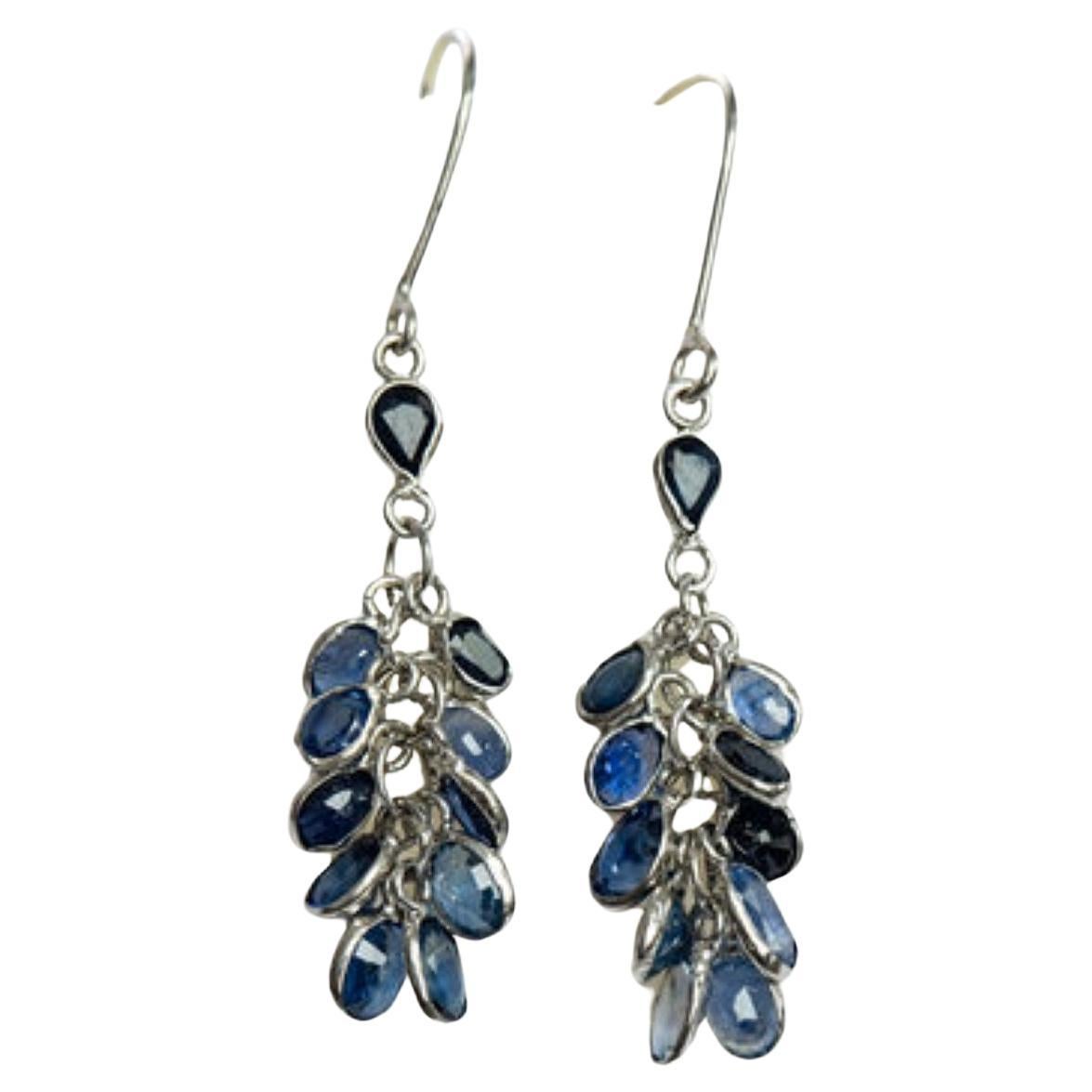 Natural Blue Sapphire Cluster Earrings For Sale