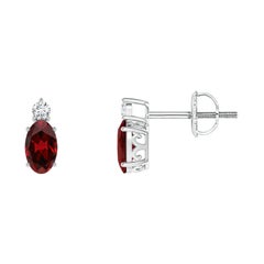 Natural Oval 0.50ct Garnet Stud Earrings with Diamond in 14K White Gold