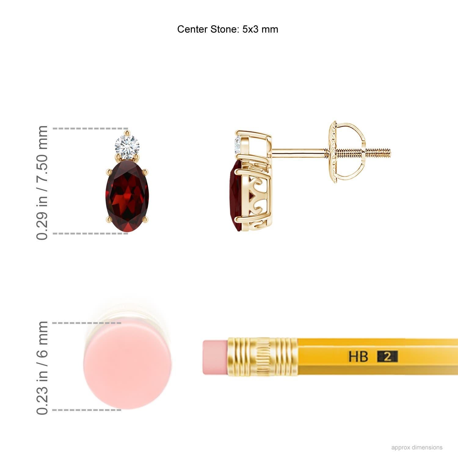 These stunning garnet stud earrings in 14k yellow gold with pretty scrollwork on the sides, exude an old-world charm. The intense red garnets are prong set and topped with round diamonds that sparkle brilliantly.