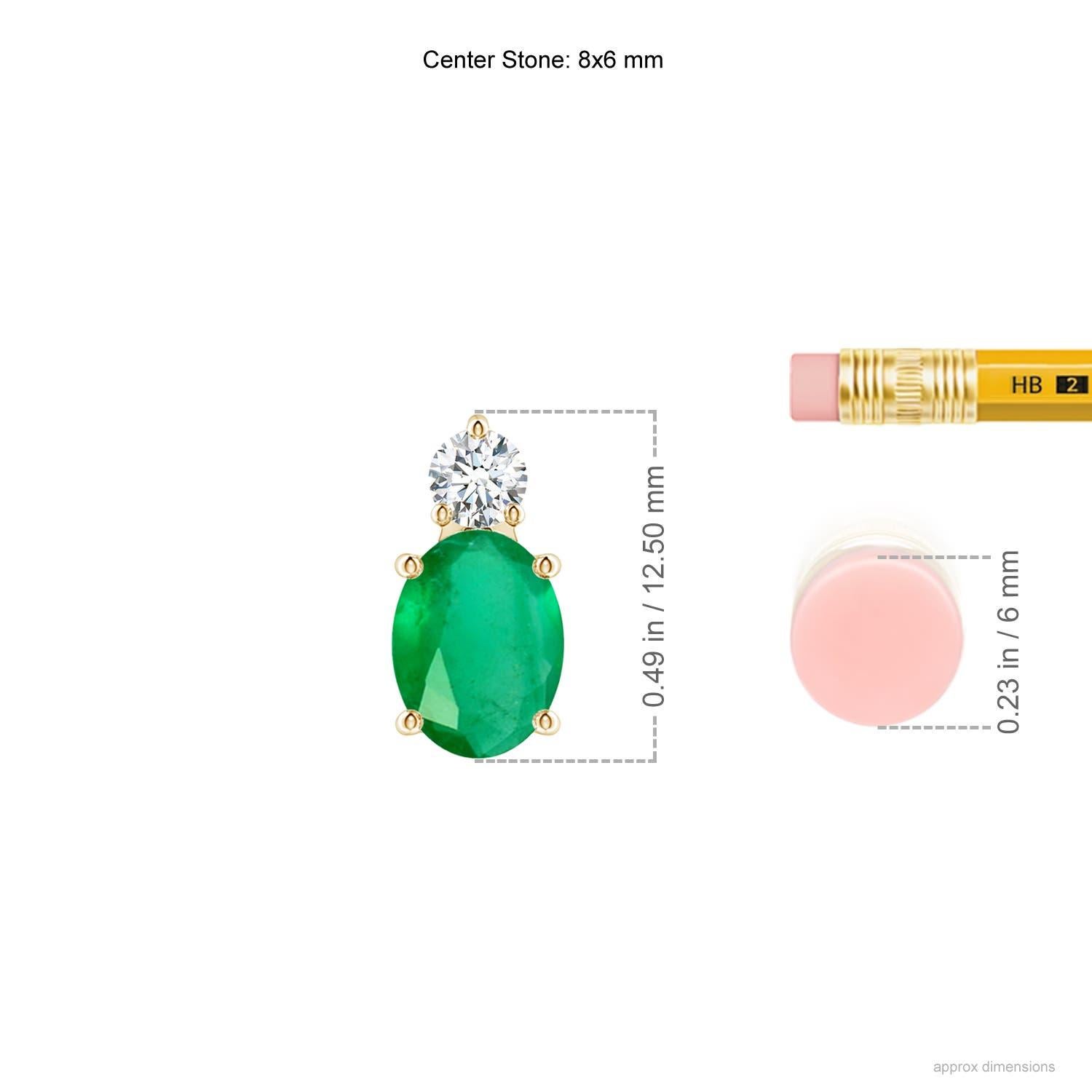 Natürlicher ovaler Solitär-Anhänger mit natürlichem 1.1 Karat Smaragd und Diamant in 18 Karat Gelbgold (Moderne) im Angebot
