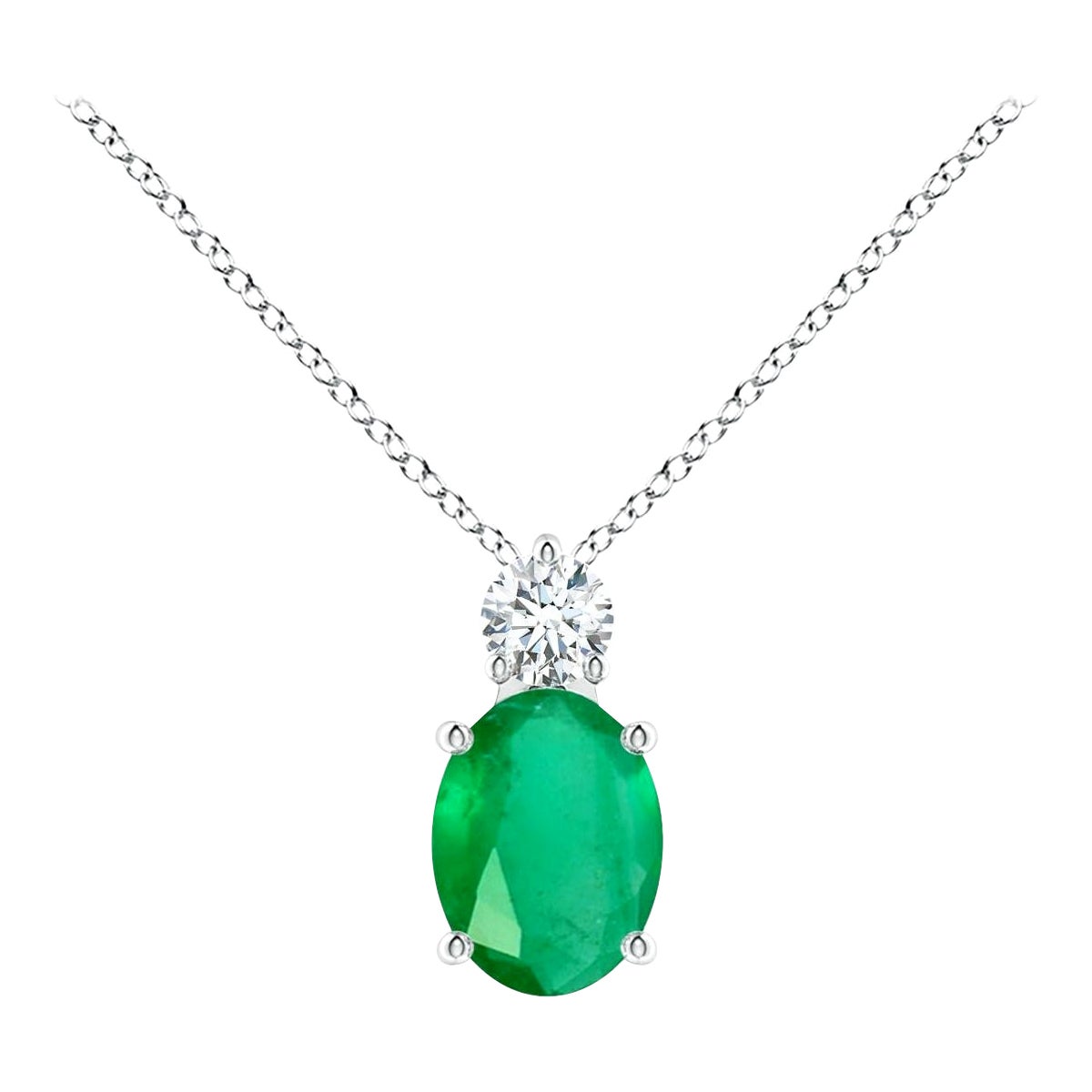 Natürlicher ovaler Solitär-Anhänger aus Platin mit natürlichem 1.1 Karat Smaragd und Solitär