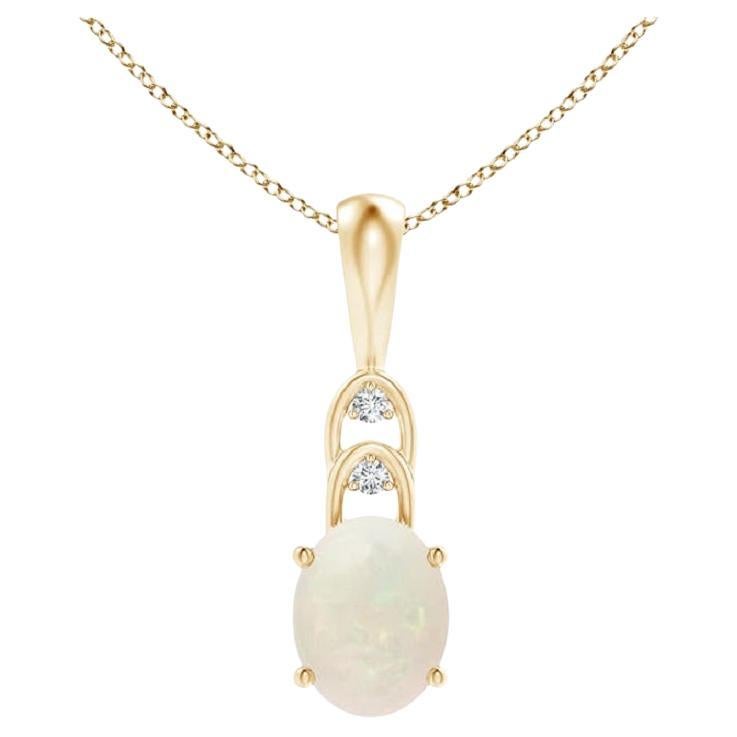 Natural Oval 1.1 ct Opal Solitaire Pendant with Diamonds in 18K Yellow Gold