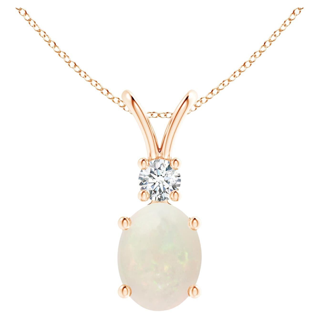 Pendentif en or rose 14 carats avec opale ovale naturelle de 1,1 carat et diamants