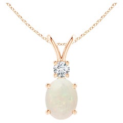 Natural Oval 1.1 ct Opal V-Bale Pendant with Diamond Accent in 18K Rose Gold